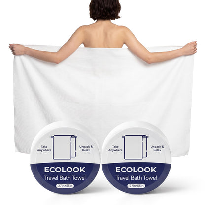 ecolook Compressed Disposable Bath Towels, 31 x 63 Inch 90GSM Ultra Thick Soft Travel Towel, Reusable Plant Fiber Towels for Camping Beach Swimming Hotel & Daily Use - 6 Pack