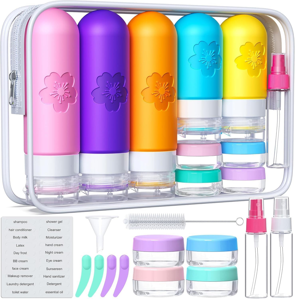 20Pack Travel Bottles for Toiletries, TSA Approved Travel Bottles Silicone Travel Size Containers, Travel Essentials Leak Proof Refillable Liquid, Shampoo and Conditioner Travel Toiletry Bottles