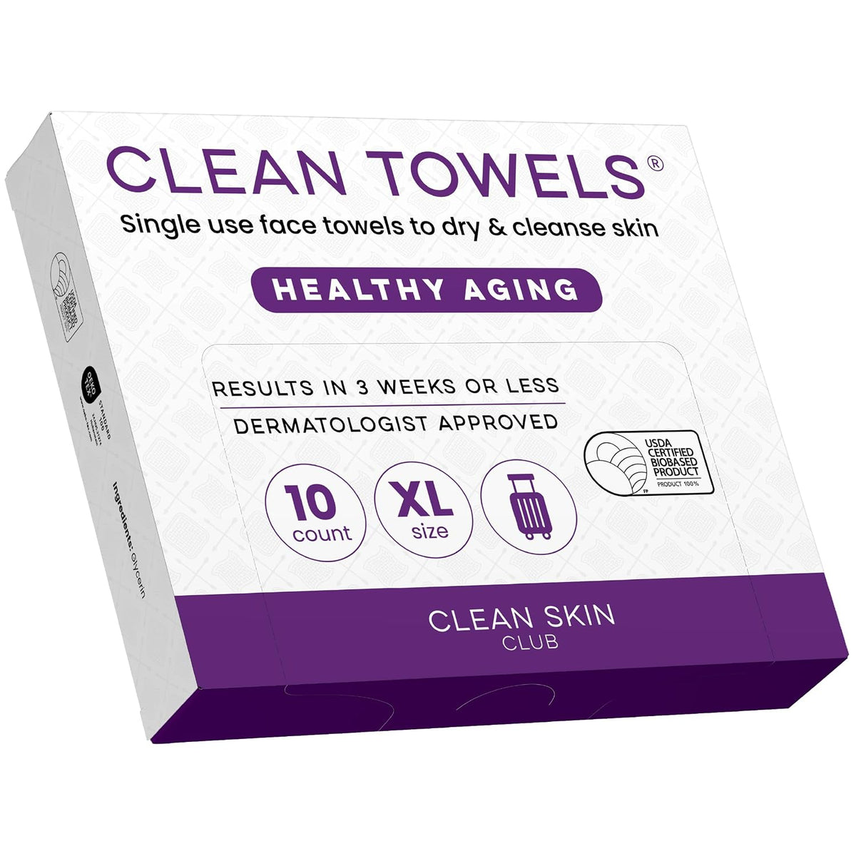 Clean Skin Club Healthy Aging Clean Towels® XL, Travel Pack, Smooths Fine Lines Wrinkles & Texture, Disposable Face Towels, Anti-Aging Dry Wipes, TSA-Approved Travel Essential (10 Count)