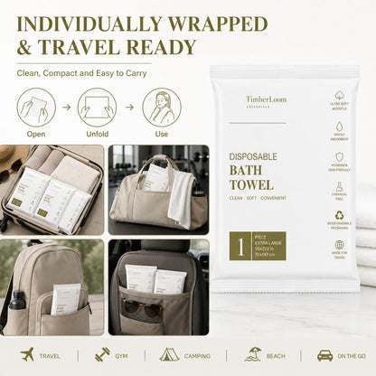 6 Pack Disposable Bath Towels for Travel 55" x 27.5" Large Individually Wrapped Travel Towel, Disposable Dry Body Towels Bulk for Shower Camping Hotel Bathroom Gym Hiking Family Vacation