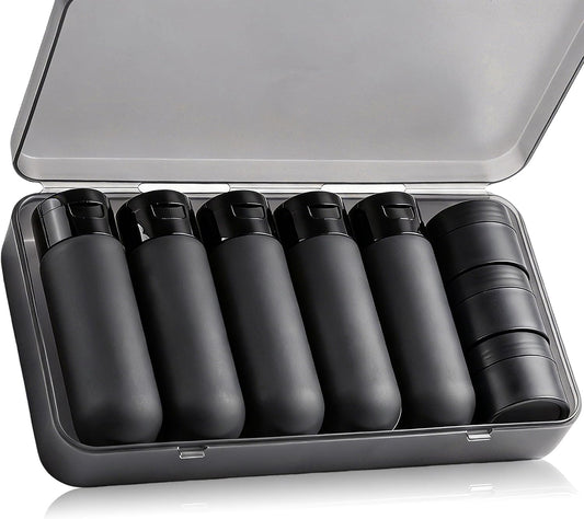 8 Pack Travel Bottles for Toiletries with Case (Black)