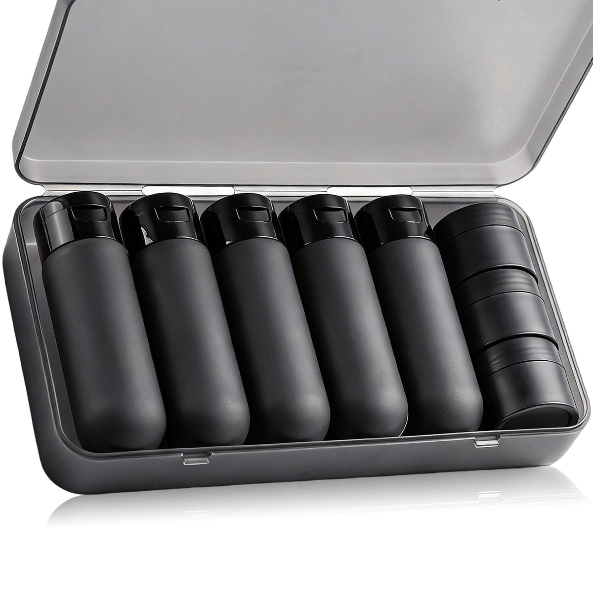 8 Pack Travel Bottles for Toiletries with Case (Black)