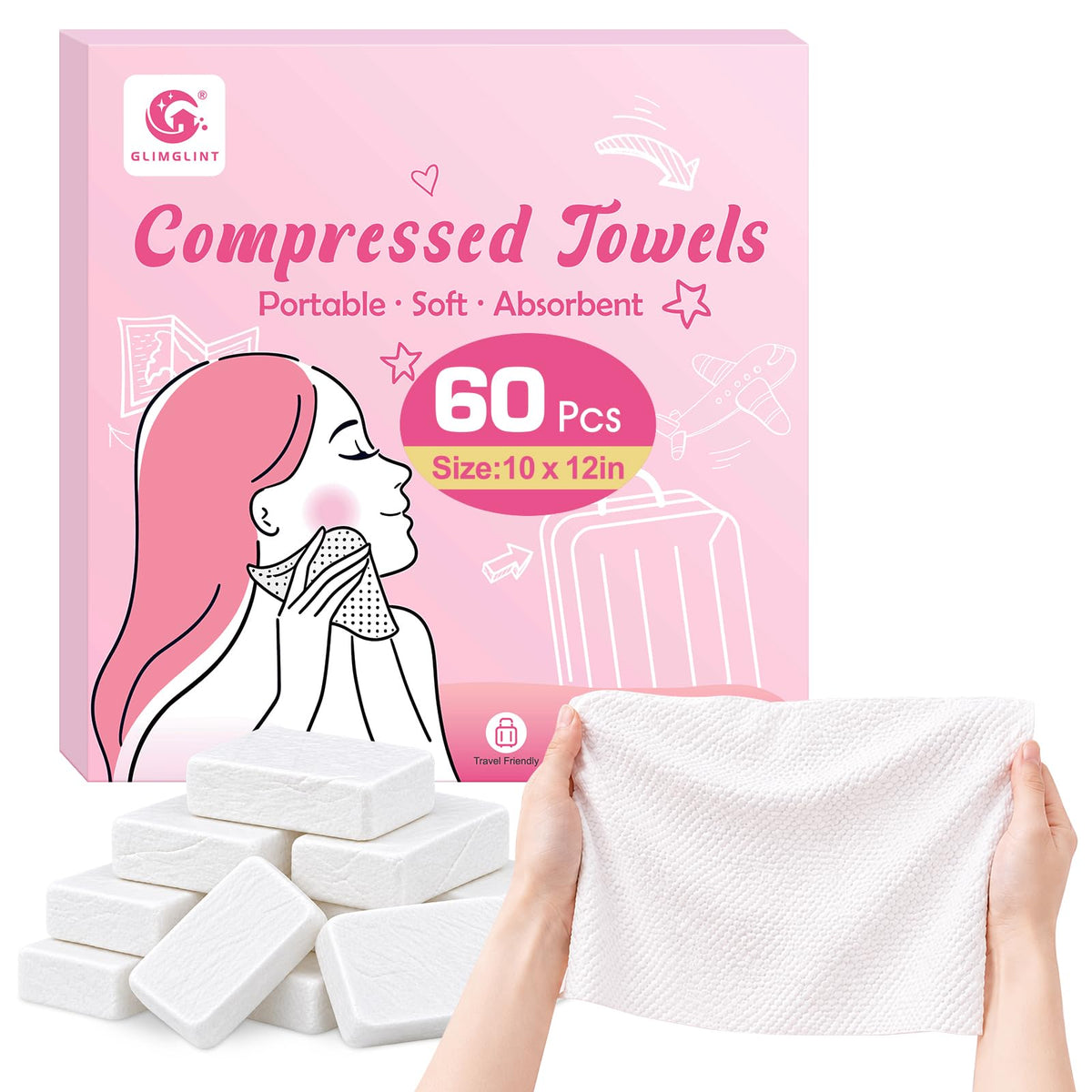 GLIMGLINT 100 Pcs Compressed Towels, Mini Disposable Face Towels Tablets