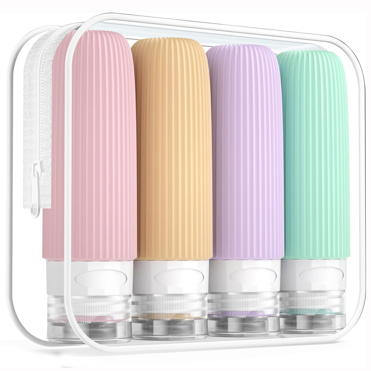 Mrsdry Travel Bottles for Toiletries, Large 6oz Travel Size Containers, BPA Free Leak Proof Tubs Refillable Liquid Accessories with Toiletry Bag for Cometic Shampoo and Lotion Soap (4 Pack)