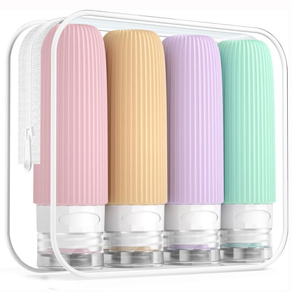 Mrsdry Travel Bottles for Toiletries, Large 6oz Travel Size Containers, BPA Free Leak Proof Tubs Refillable Liquid Accessories with Toiletry Bag for Cometic Shampoo and Lotion Soap (4 Pack)