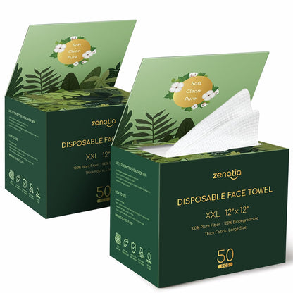 XXL (2-Pack) 100 Count Face Towels, 12" × 12" Disposable Face Towel