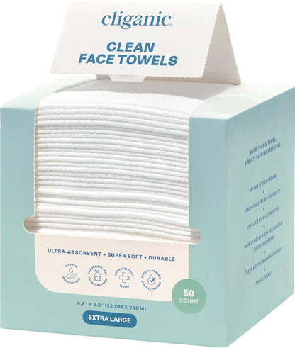 Cliganic Face Towels XL, Disposable Makeup Remover, Soft Dry Wipes, 100 ct