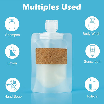 TailaiMei 12 Pieces Travel Pouches for Toiletries, TSA Approved Portable Travel Size, Refillable Stand Up Pouch for Shampoo/Conditioner/Lotion (1.7 &3.4 oz)