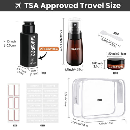 Travel Bottles for Toiletries 14PCS 3.4oz Pre-Printed Containers