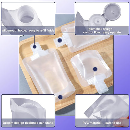 Portable Travel Fluid Makeup Packing Bag Transparent Clamshell Packaging Bag Plastic Stand Up Spout Pouch Refillable Empty Squeeze Pouch for Lotion/Shampoo/Face Cream/Hand Soap (10 Pcs) Gift Funnel