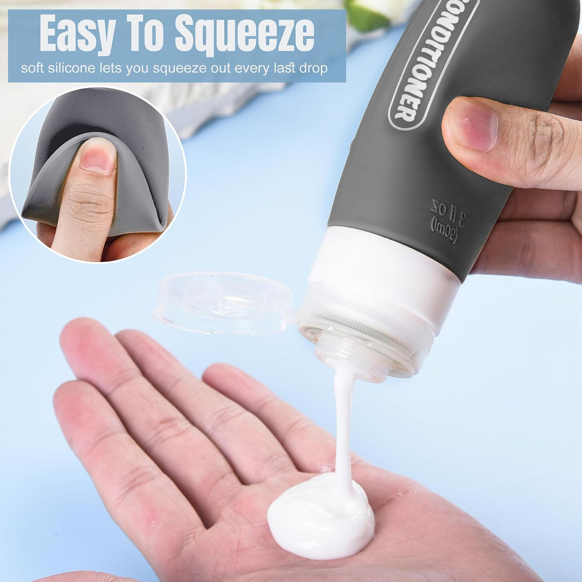 Pre-printed Silicone Travel Bottles for Toiletries 3oz
