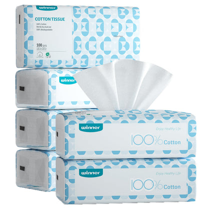 Winner Disposable Face Towels, 100% Cotton, 300 Count (Pack of 3)