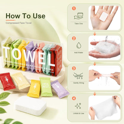 28Pcs Compressed Towels, Travel Washcloths & Face Towels