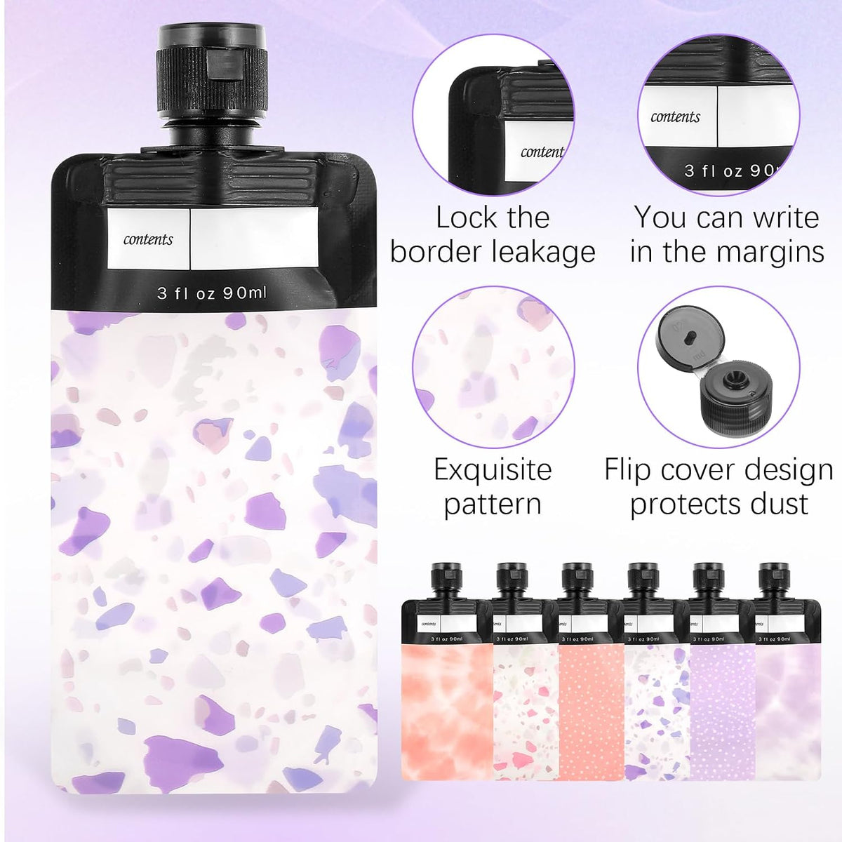 Dimeho 6 Pcs Travel Pouches for Toiletries, 3 oz Travel Size Containers Leak Proof Empty Squeeze Pouches TSA Approved Refillable Travel Bottles for Liquids Shampoo Conditioner Pouch Travel Accessories