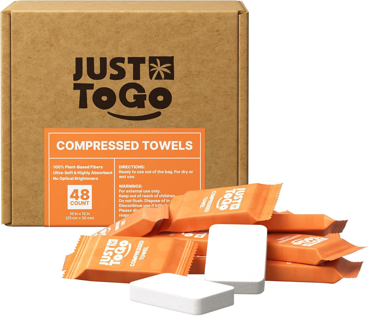 Compressed Towel, Disposable Washcloths, 12 x 10 Inch, 48 Count