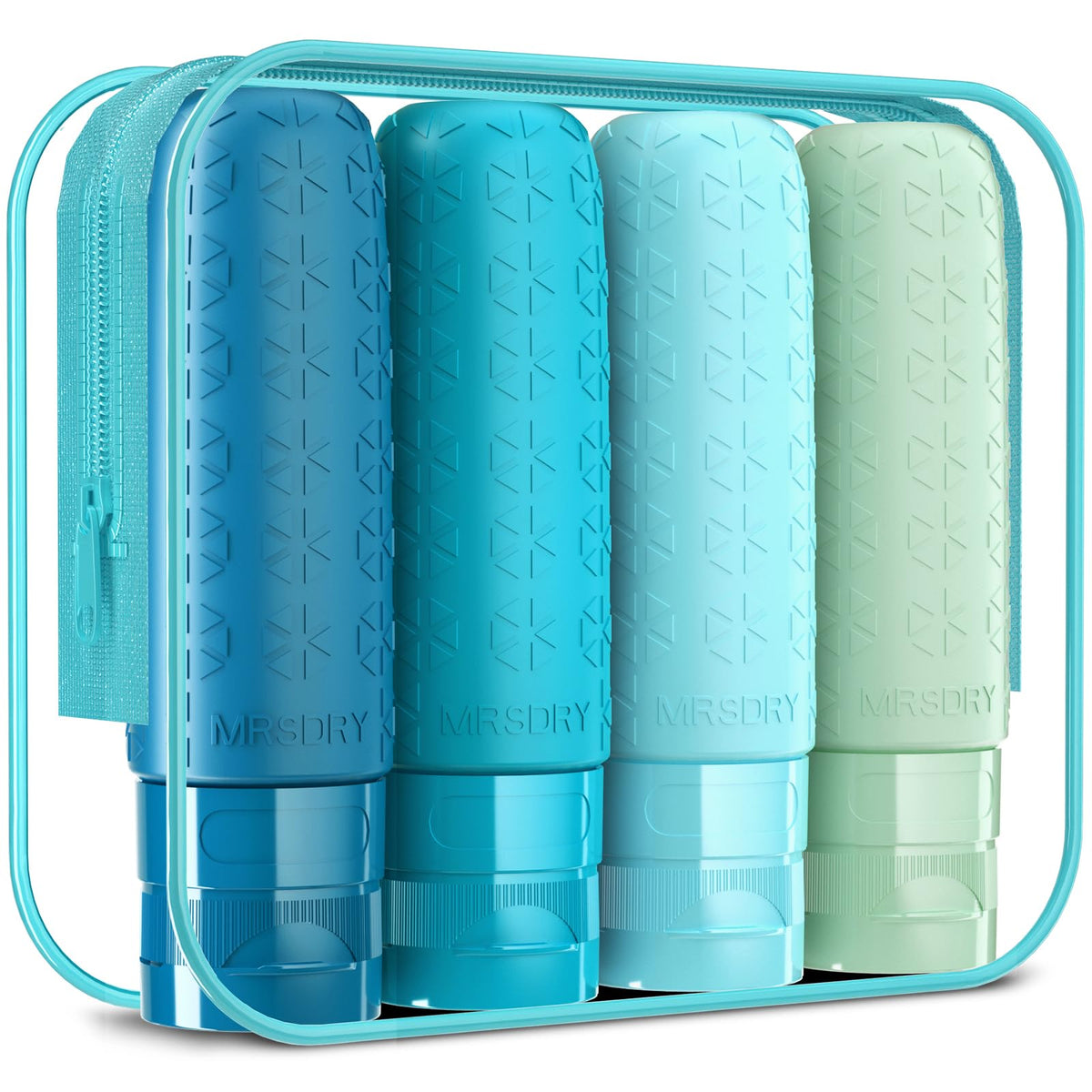 Mrsdry Travel Bottles for Toiletries, Tsa Approved 3oz Travel Size Containers BPA Free Leak Proof Refillable Liquid Silicone Squeezable Travel Essentials for Shampoo Conditioner Lotion (4 Pack)