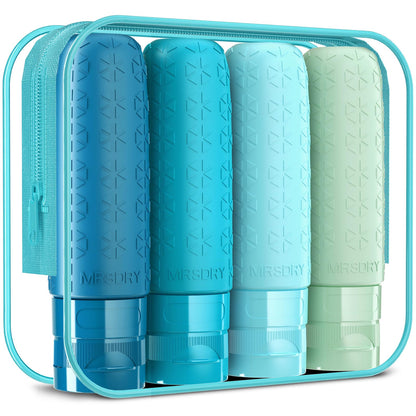 Mrsdry Travel Bottles for Toiletries, Tsa Approved 3oz Travel Size Containers BPA Free Leak Proof Refillable Liquid Silicone Squeezable Travel Essentials for Shampoo Conditioner Lotion (4 Pack)