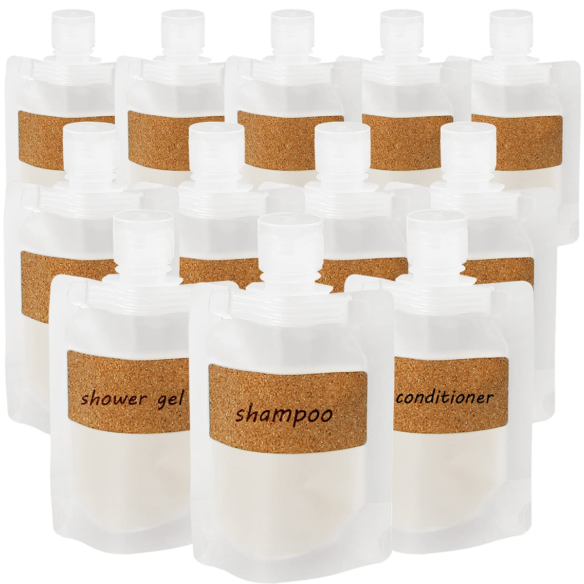 TailaiMei 12 Pieces Travel Pouches for Toiletries, TSA Approved Portable Travel Size, Refillable Stand Up Pouch for Shampoo/Conditioner/Lotion (1.7 &3.4 oz)
