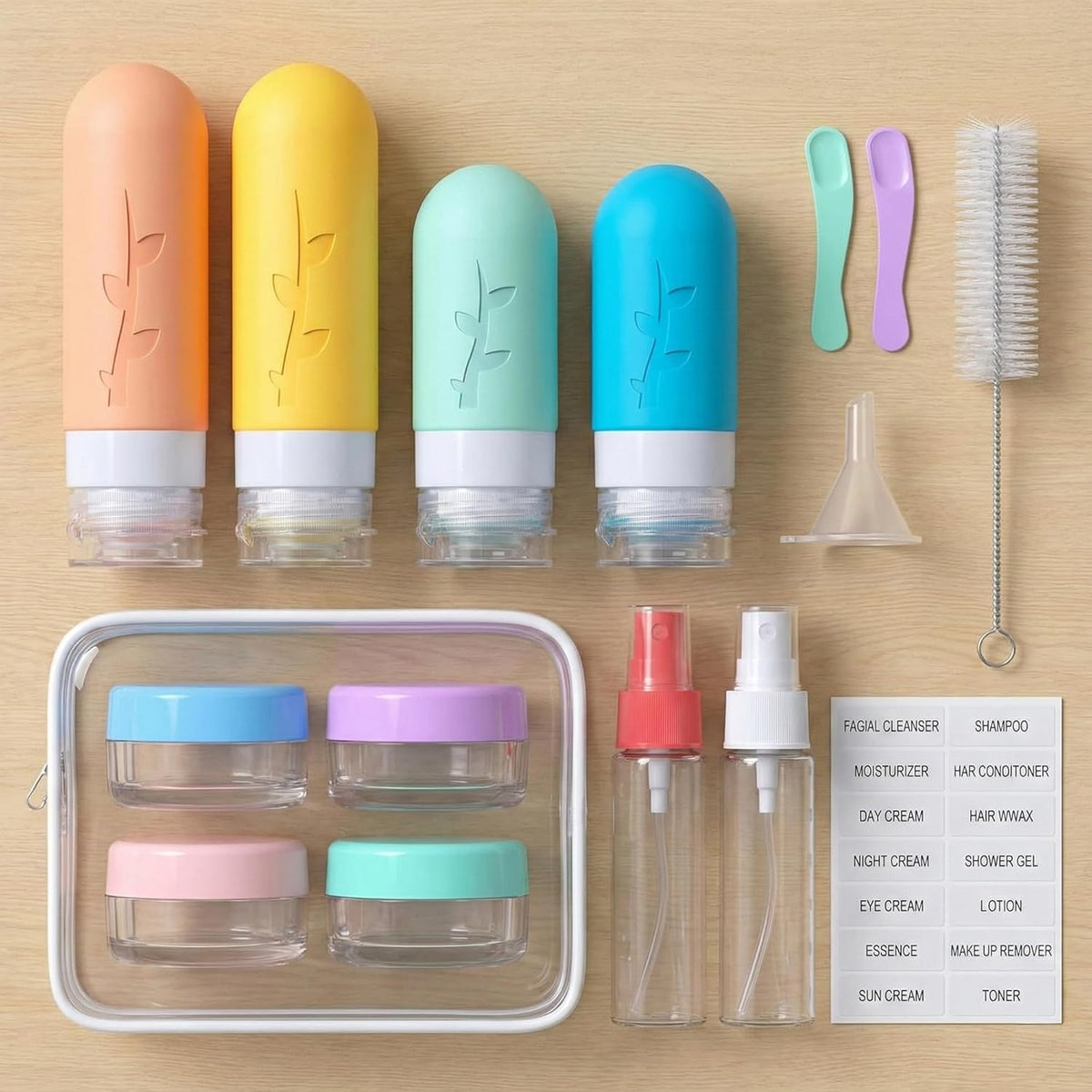 DEPOZA 16-Pack Travel Bottles for Toiletries with Clear Bag, White
