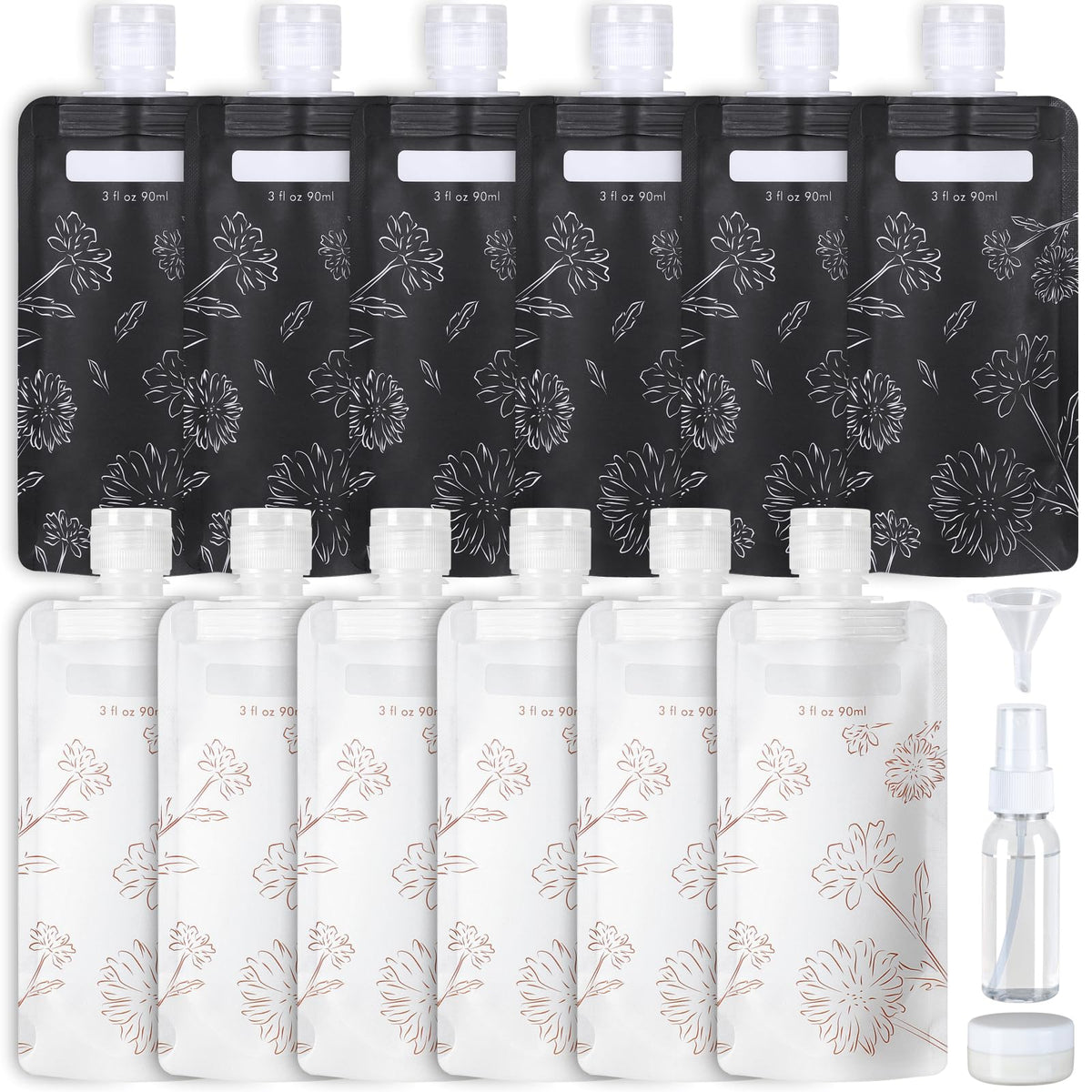 PACKISM 12 Pack Travel Pouches for Toiletries - 90ml 3 oz Liquid Containers