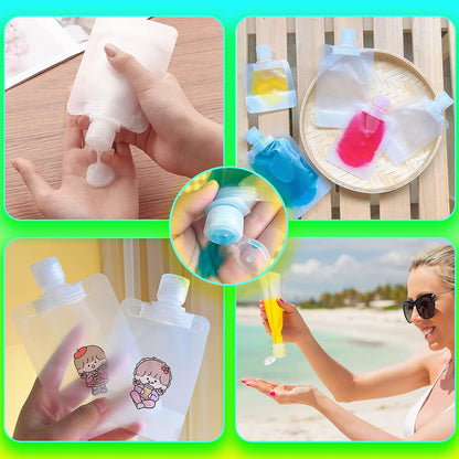 Portable Travel Fluid Makeup Packing Bag Transparent Clamshell Packaging Bag Plastic Stand Up Spout Pouch Refillable Empty Squeeze Pouch for Lotion/Shampoo/Face Cream/Hand Soap (10 Pcs) Gift Funnel