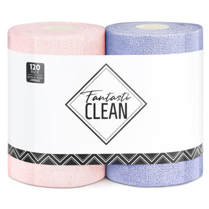 Fantasticlean Microfiber Cleaning Cloth Roll, Pink, 60 Pack, 8" x 8"
