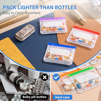 14 Pieces Pill Pouches Bags for Travel, A8 Reusable Zippered Pill Organizer