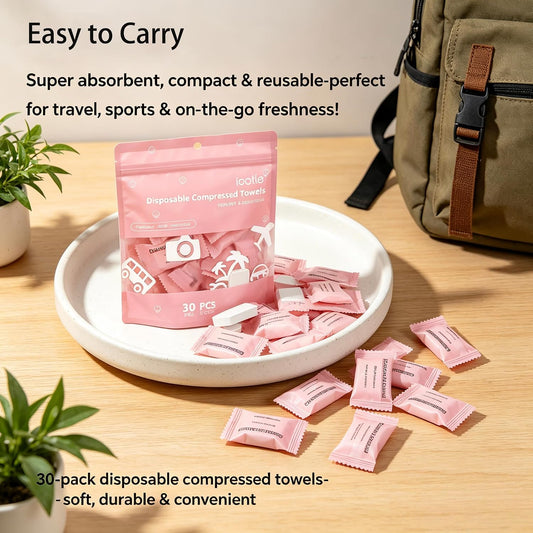 Compressed Towels 30Pcs (10*12") Disposable Compressed Face Towel On The Go