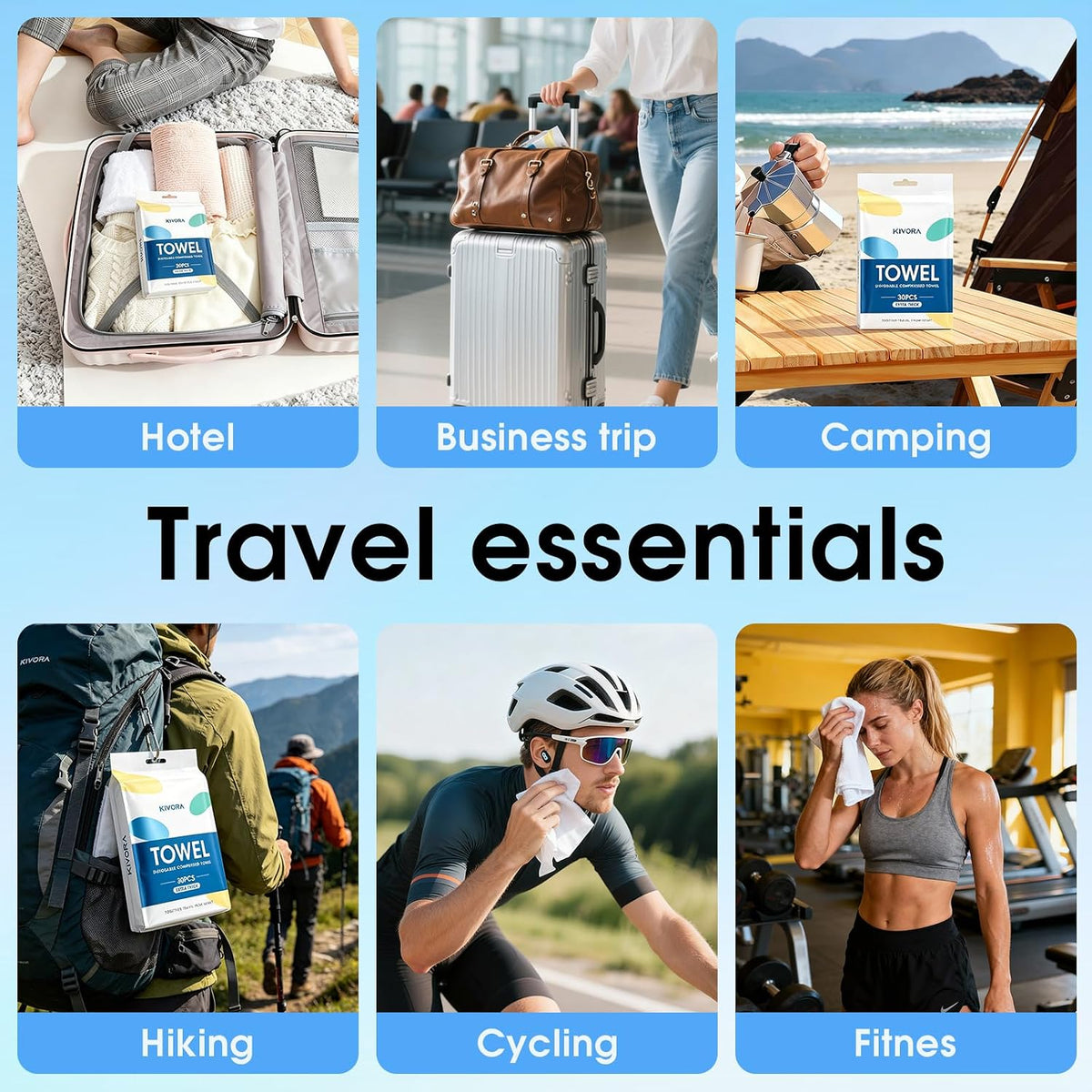 KIVORA Extra Thick Compressed Towels, Ultra Soft, 30 Pack for Travel