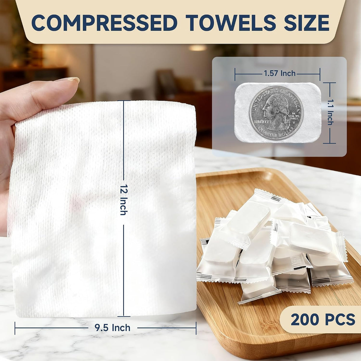 200 PCS Compressed Towels, Extra Thick Disposable Face Towel Tablets, Portable Bulk Compressed Coin Tissues for Home, Travel, Camping, Outdoor Sports
