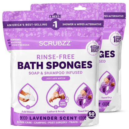 Scrubzz Disposable Rinse Free Bathing Wipes - 25 Pack - All-in-1 Single Use Shower Wipes, Simply Dampen, Lather, and Dry Without Shampoo or Rinsing