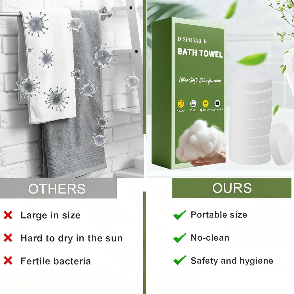 Disposable Bath Towels, 10-Pack Premium Compressed Towels Large,56x28 Inches, Large Reusable Travel Towels for Camping, Sports, Beach, Swimming