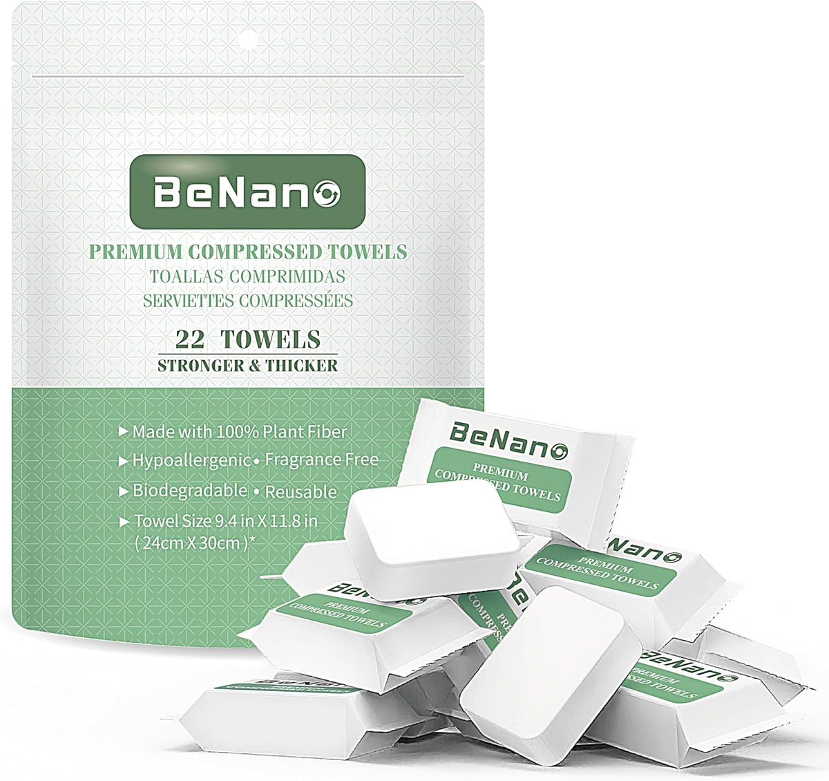 Benano 11.8x9.4 in Compressed Face Towels | Disposable Washcloths, 22 Pcs