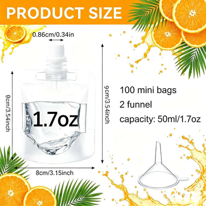 Clear Plastic Juice Bags, 50ml/1.7 oz，100 Pack Reusable Squeeze Pouches