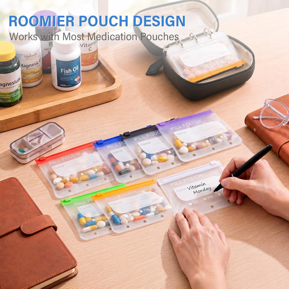 14 Pieces Pill Pouches Bags for Travel, A8 Reusable Zippered Pill Organizer