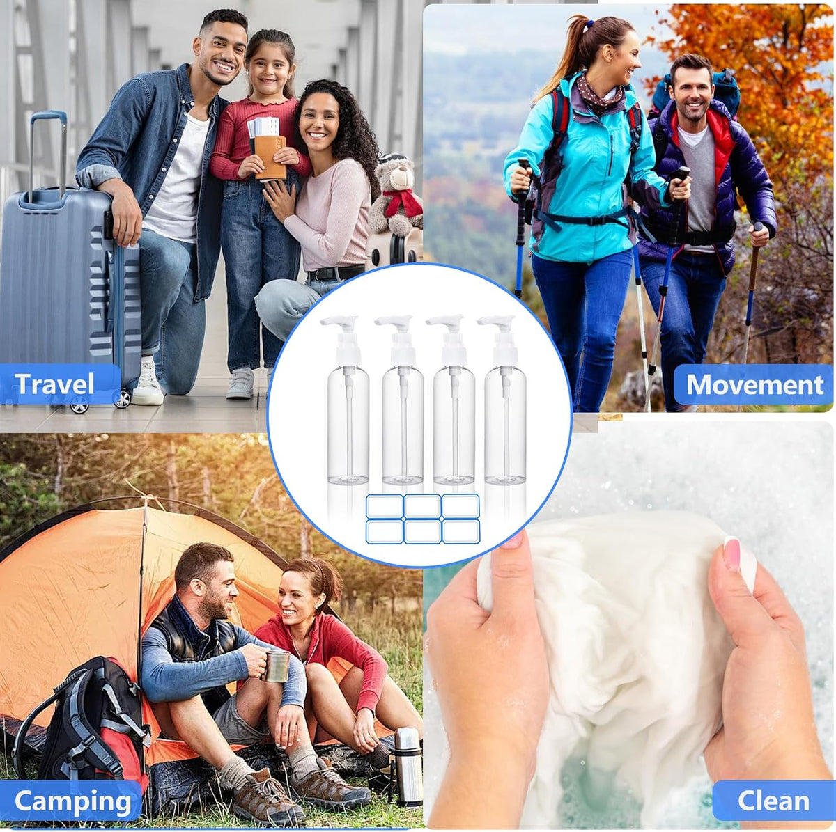 DTDNZKN 4 Pack 3.4 Oz (100ml) TSA Approved Travel Pump Bottles