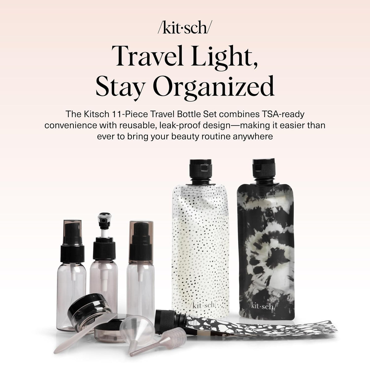 Kitsch 11 PCS Containers Travel Size Toiletries - Black & Ivory