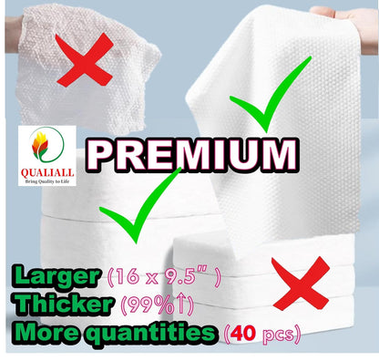QUALIALL Disposable Travel Washcloths, 40pcs, Pure Cotton, Large Thick