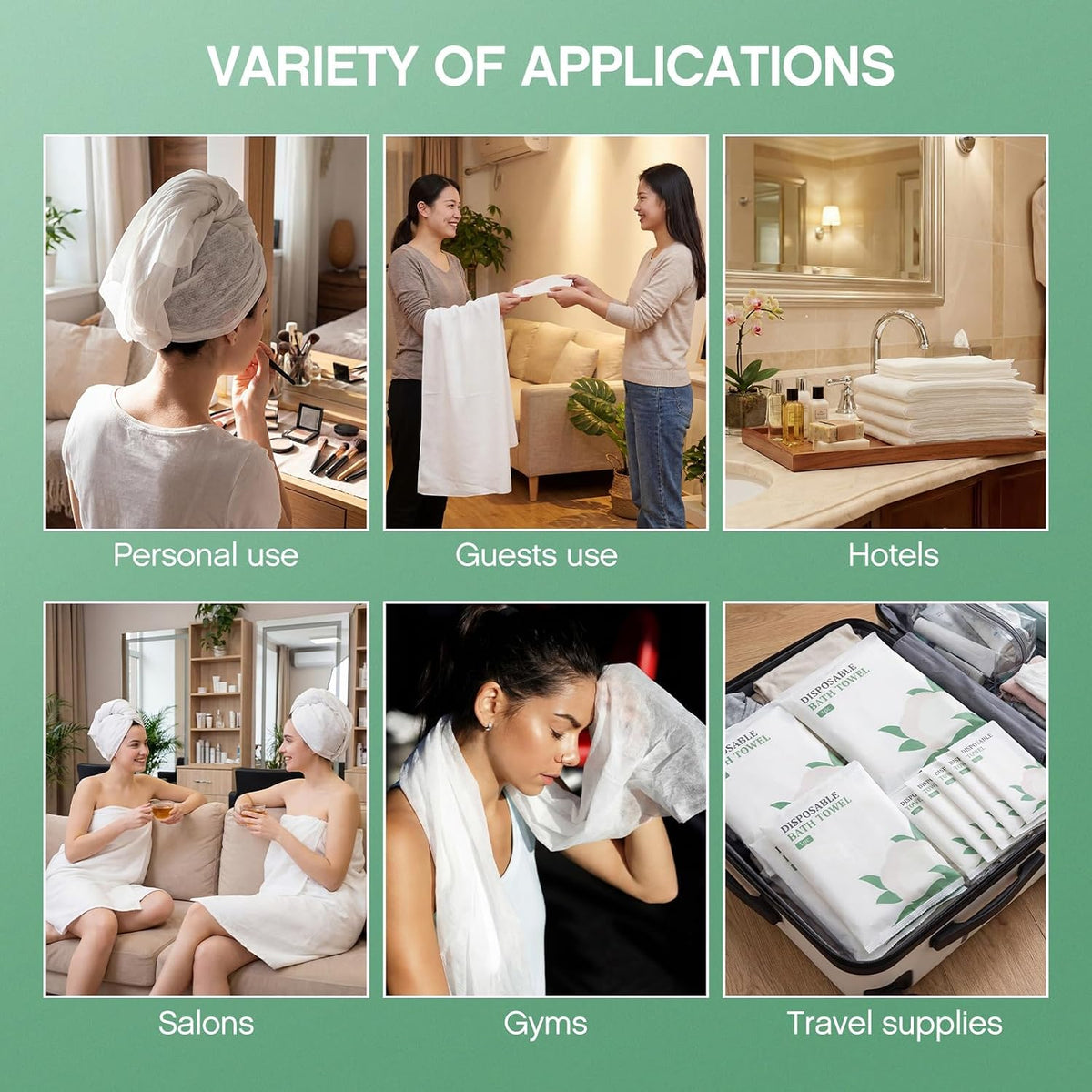 Tegeme 40 Pack Disposable Towel Set Individually Wrapped Include 20 Pack 55 x 28 Inches Bath Towels and 20 Pcs 20 x 12 Inches Hand Towels Plant Fiber Hygienic Single Use for Travel, Hotel, Spa, Hotels
