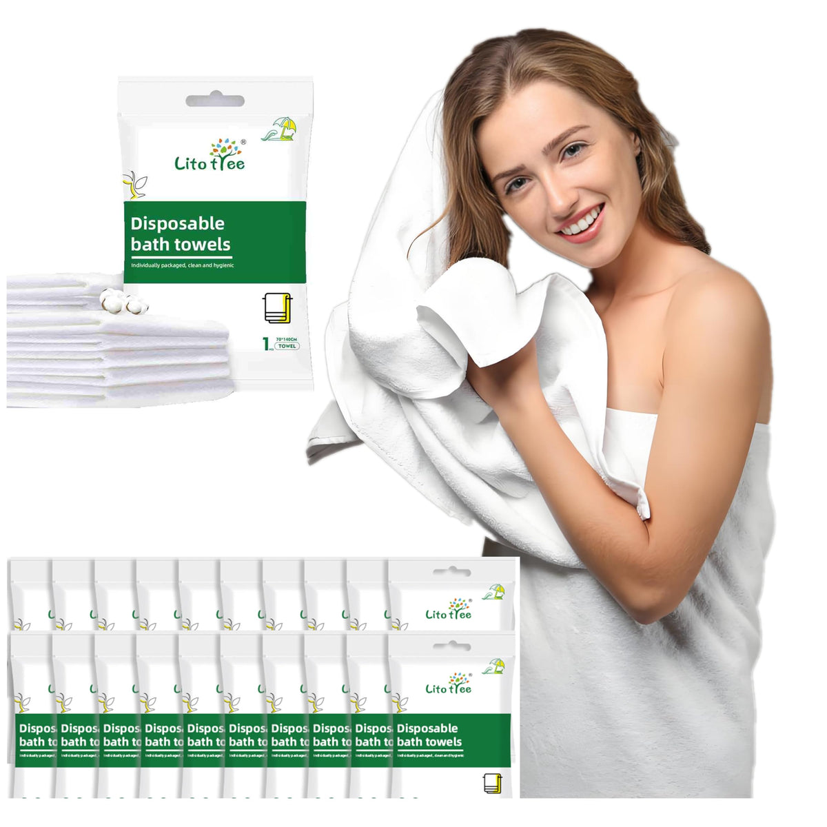 5 Pack Disposable Bath Towels, Size 55" x 27.5", Ultra Soft, Quick Dry Thickened Body Towels, Camping Towel, Disposable Towels for Travel Beach Gym Sauna Spa, Travel Towels, Pet Towel (5pcs)