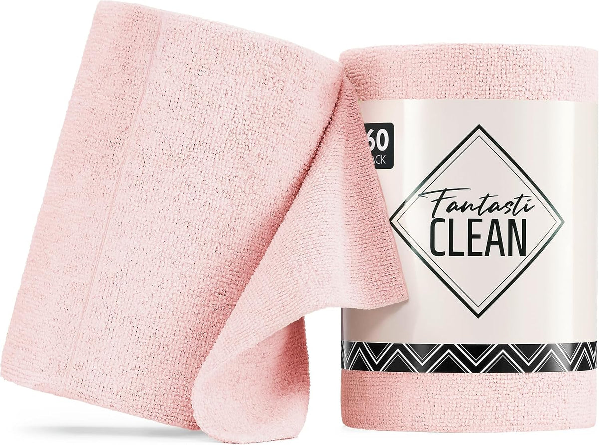 Fantasticlean Microfiber Cleaning Cloth Roll, Pink, 60 Pack, 8" x 8"