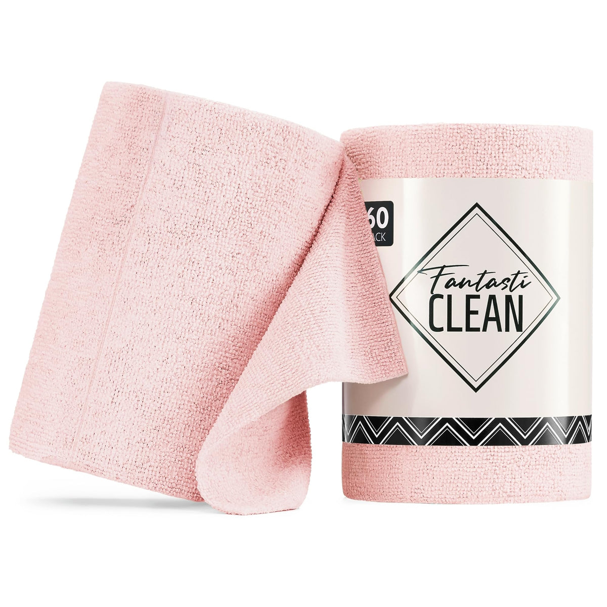 Fantasticlean Microfiber Cleaning Cloth Roll, Pink, 60 Pack, 8" x 8"