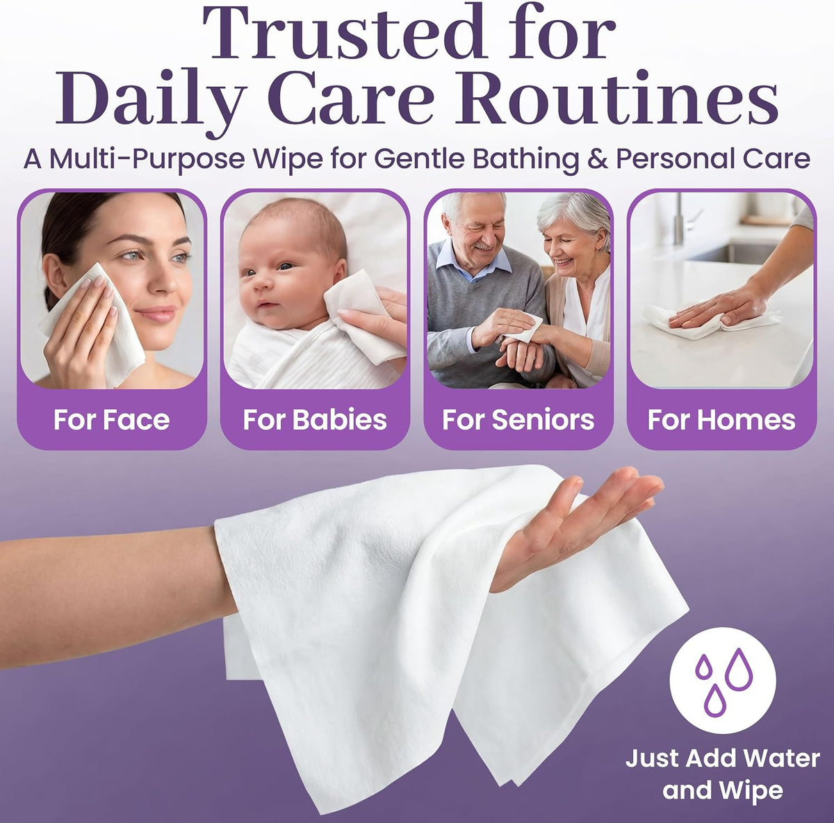 Disposable Dry Wipes 100 Ct, Cloths for Baby & Adults 9.5x13.5"