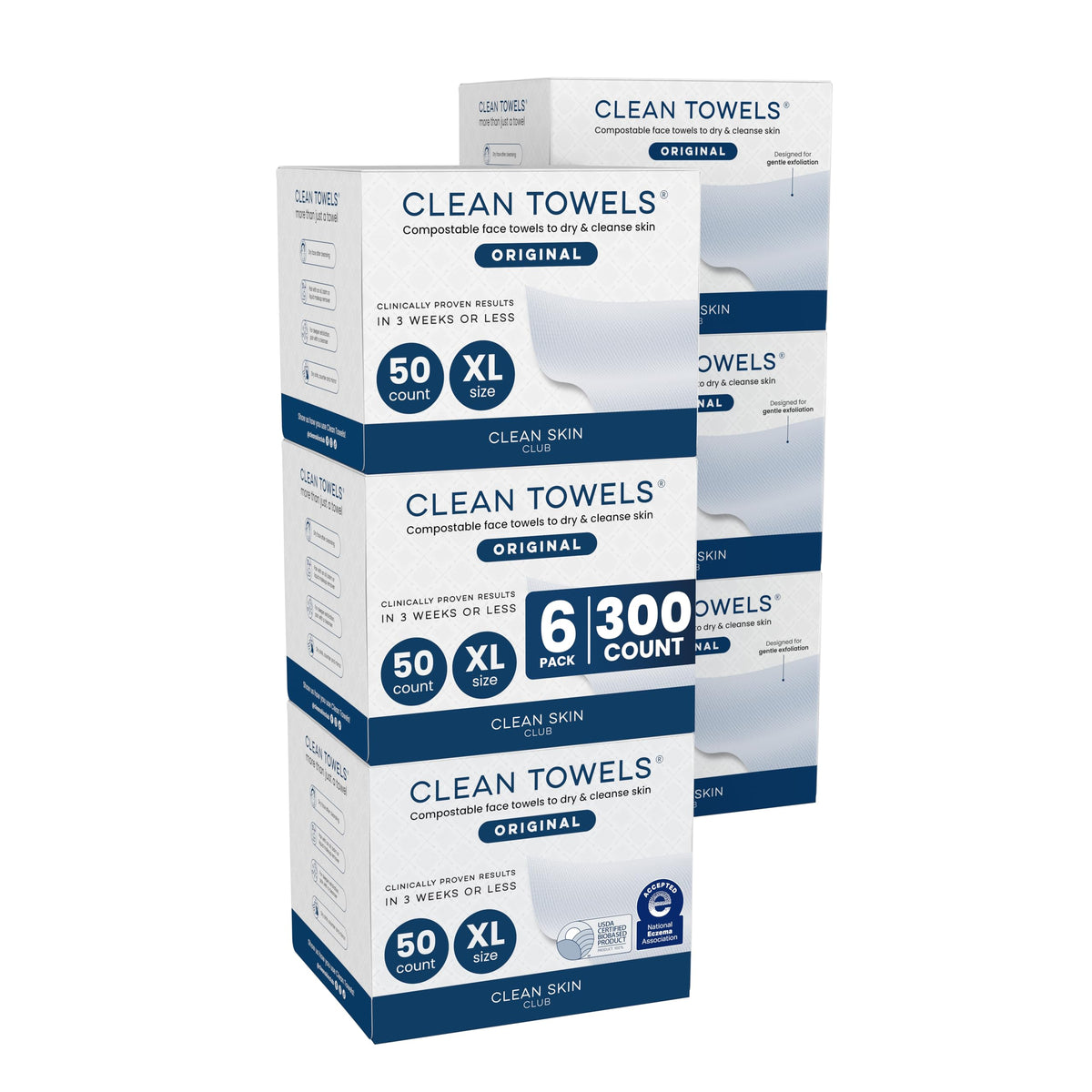 Reduces Fine Lines and Wrinkles in 6 weeks or Less, CLEAN SKIN CLUB Healthy Aging Clean Towels® XL, Disposable Face Towels, XL - 1 Pack (50 count)