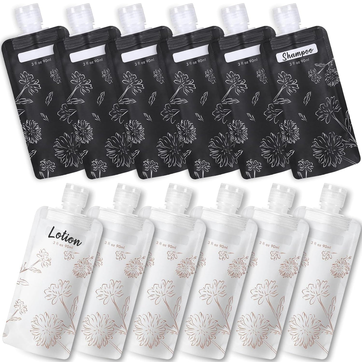 PACKISM 12 Pack Travel Pouches for Toiletries - 90ml 3 oz Liquid Containers