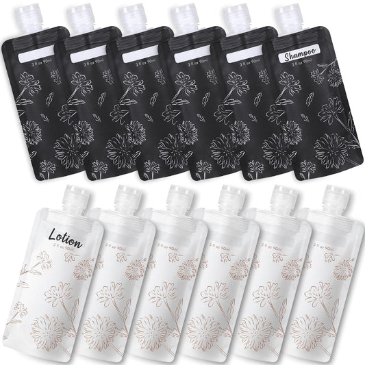 PACKISM 12 Pack Travel Pouches for Toiletries - 90ml 3 oz Liquid Containers