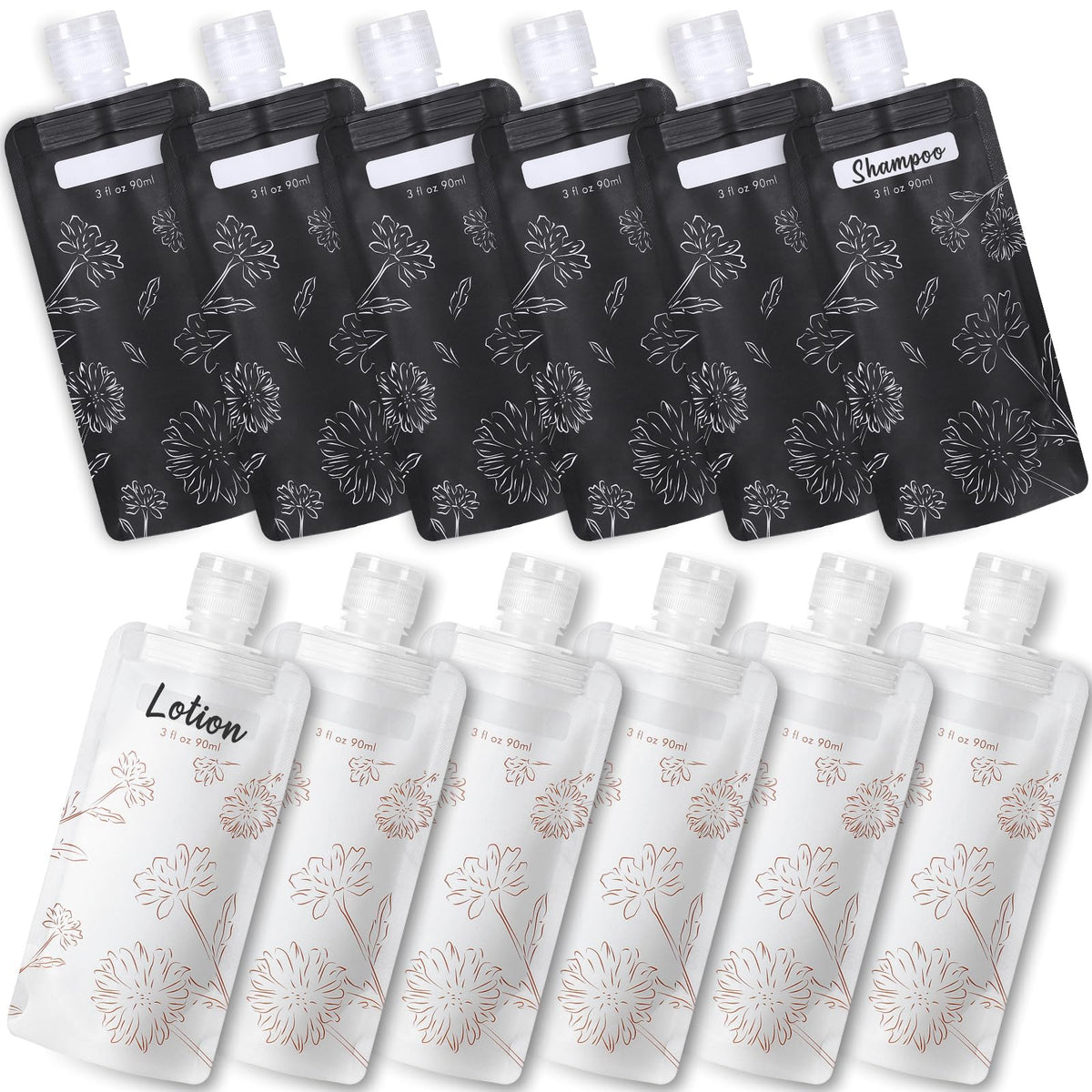 PACKISM 12 Pack Travel Pouches for Toiletries - 90ml 3 oz Liquid Containers