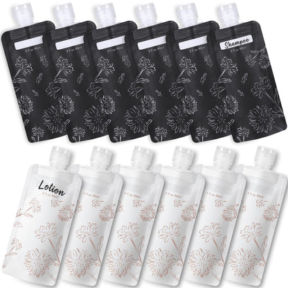 PACKISM 12 Pack Travel Pouches for Toiletries - 90ml 3 oz Liquid Containers