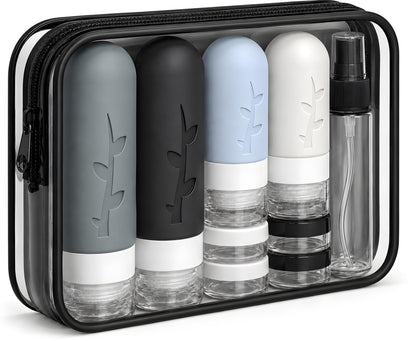 DEPOZA 16-Pack Travel Bottles for Toiletries with Clear Bag, White