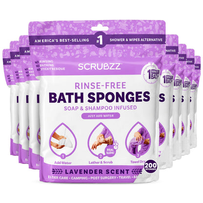 Scrubzz Disposable Rinse Free Bathing Wipes - 25 Pack - All-in-1 Single Use Shower Wipes, Simply Dampen, Lather, and Dry Without Shampoo or Rinsing